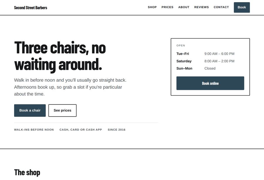 Sample site for a barbershop
