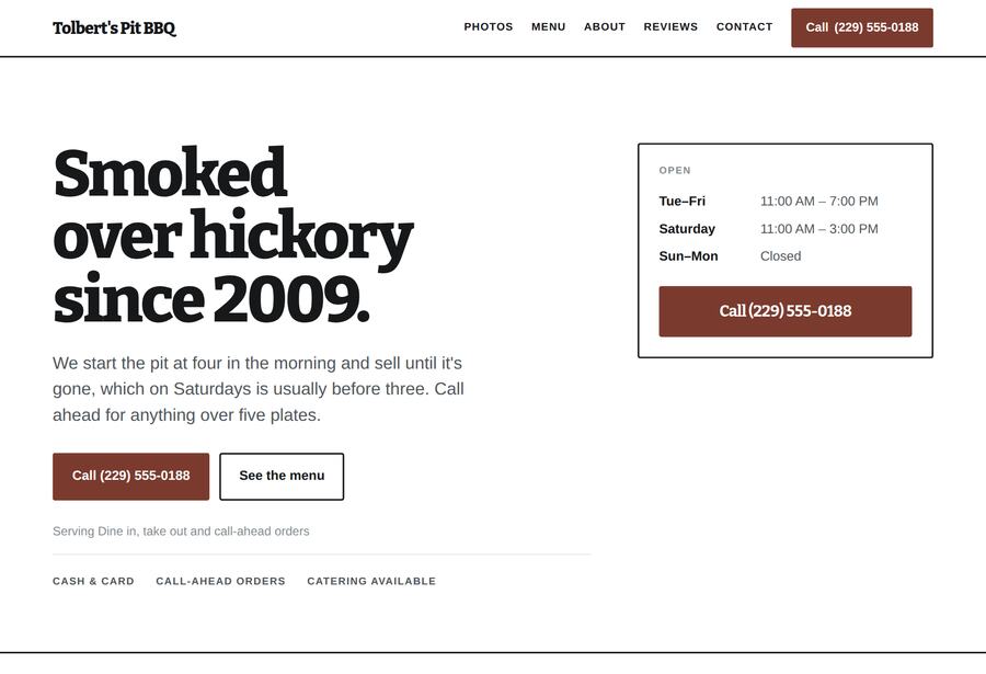 Sample site for a barbecue restaurant
