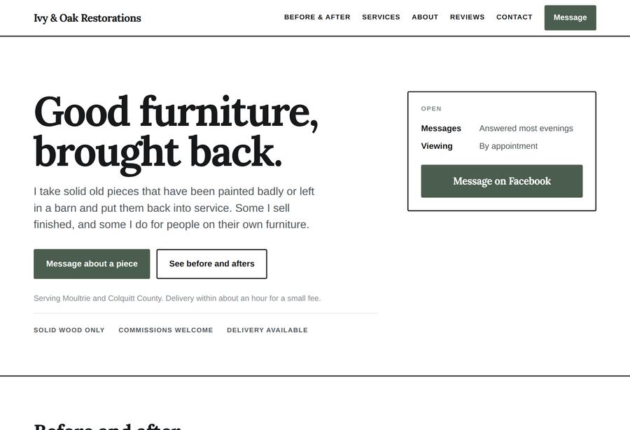 Sample site for a furniture restorer