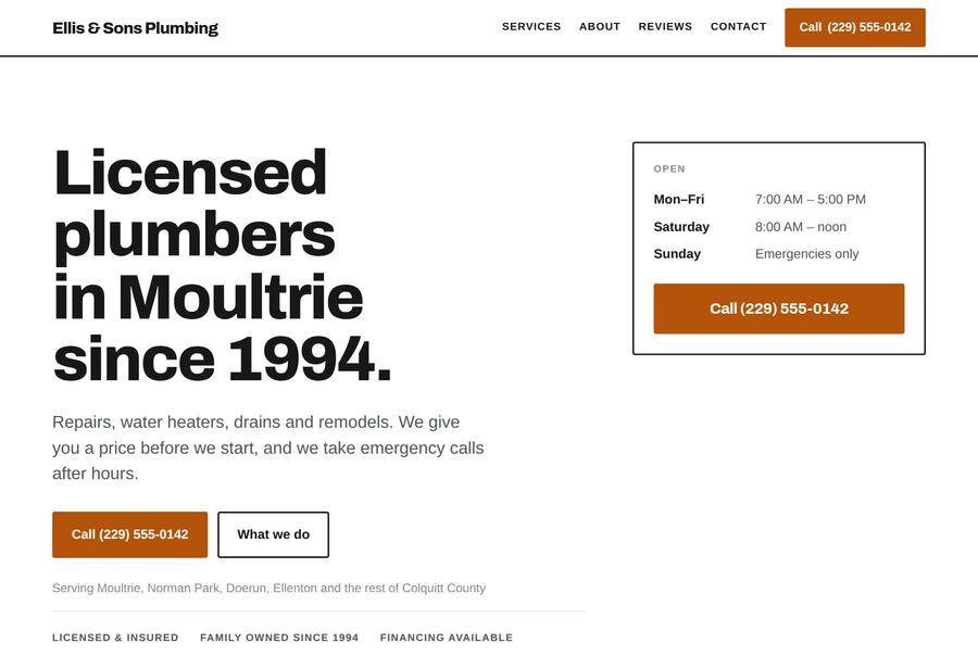 Sample site for a plumbing company